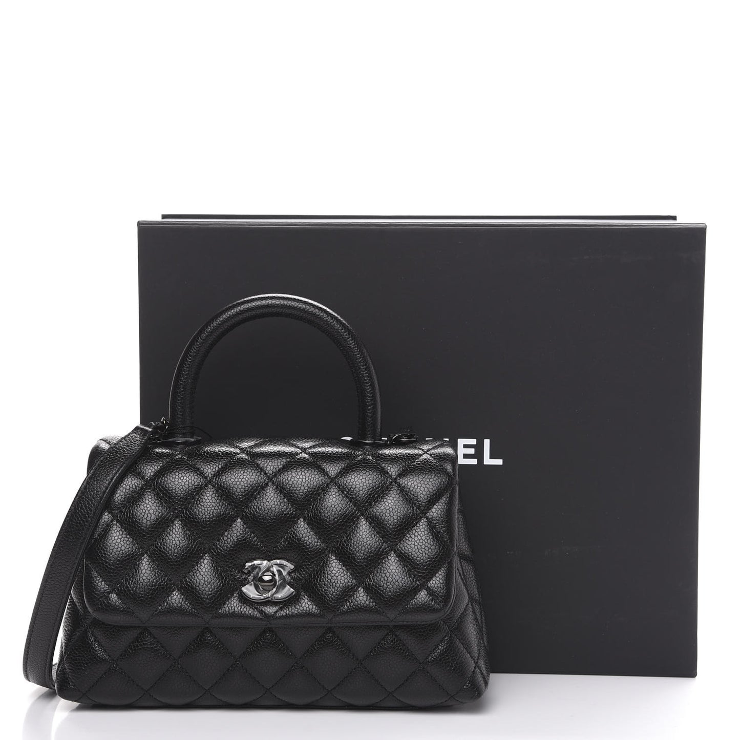 Caviar Quilted Mini Coco Handle Flap So Black