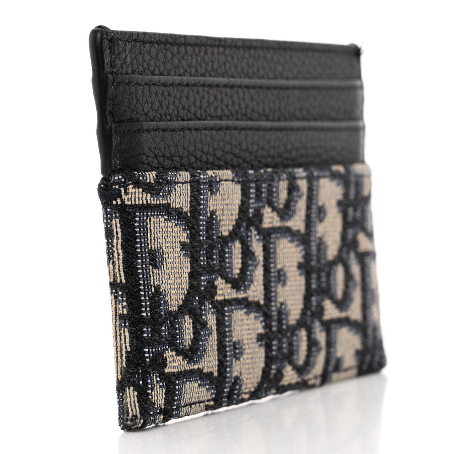 Grained Calfskin Oblique Card Holder Black