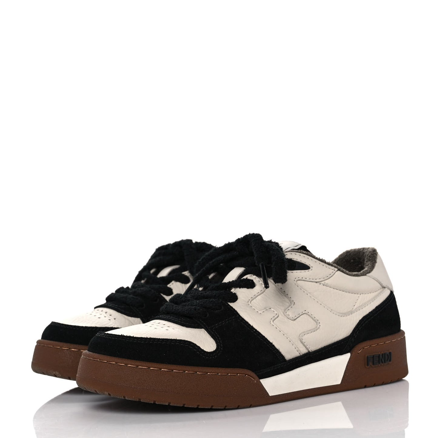 Suede Vitello Fendi Match Low Top Sneakers 37 Milk Black