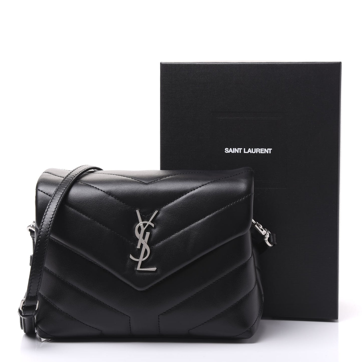 Calfskin Y Quilted Monogram Toy Loulou Crossbody Bag Black