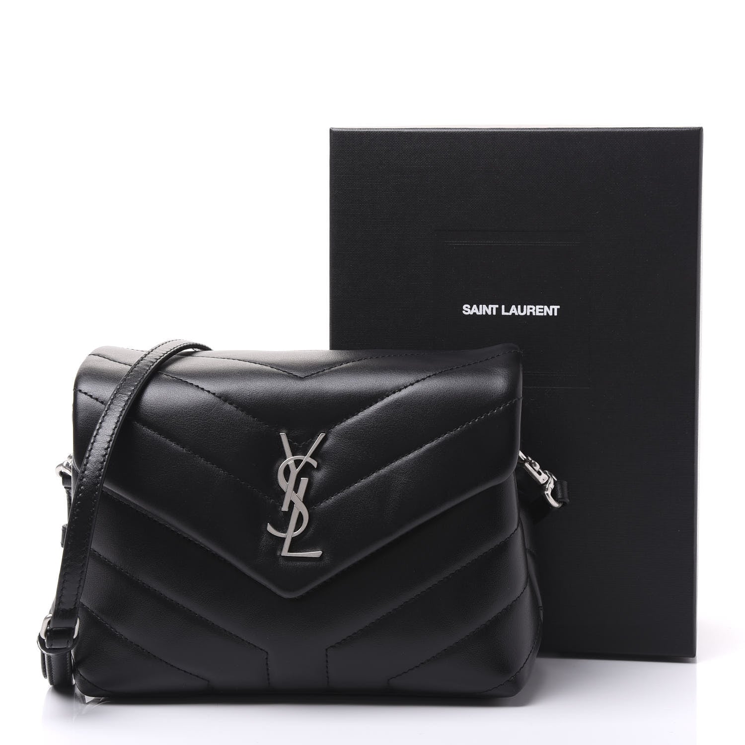 Saint Laurent Calfskin Y Quilted Monogram Toy Loulou Crossbody Bag Black 10 of 10