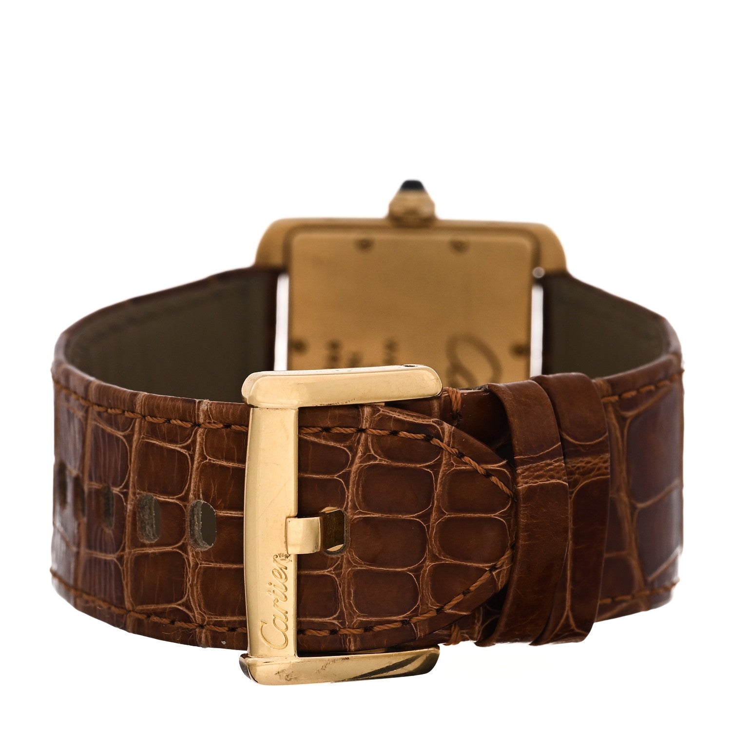 Cartier 18K Yellow Gold Alligator 38mm Tank Divan Quartz Watch Brown 3 of 5