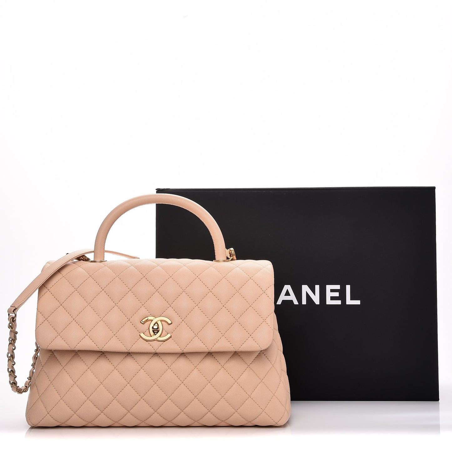 Caviar Quilted Medium Coco Handle Flap Light Beige