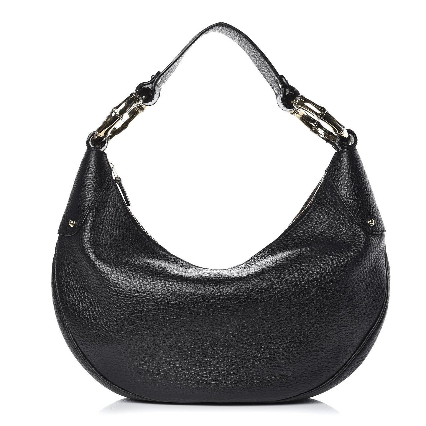 Calfskin Half Moon Bamboo Ring Hobo Black
