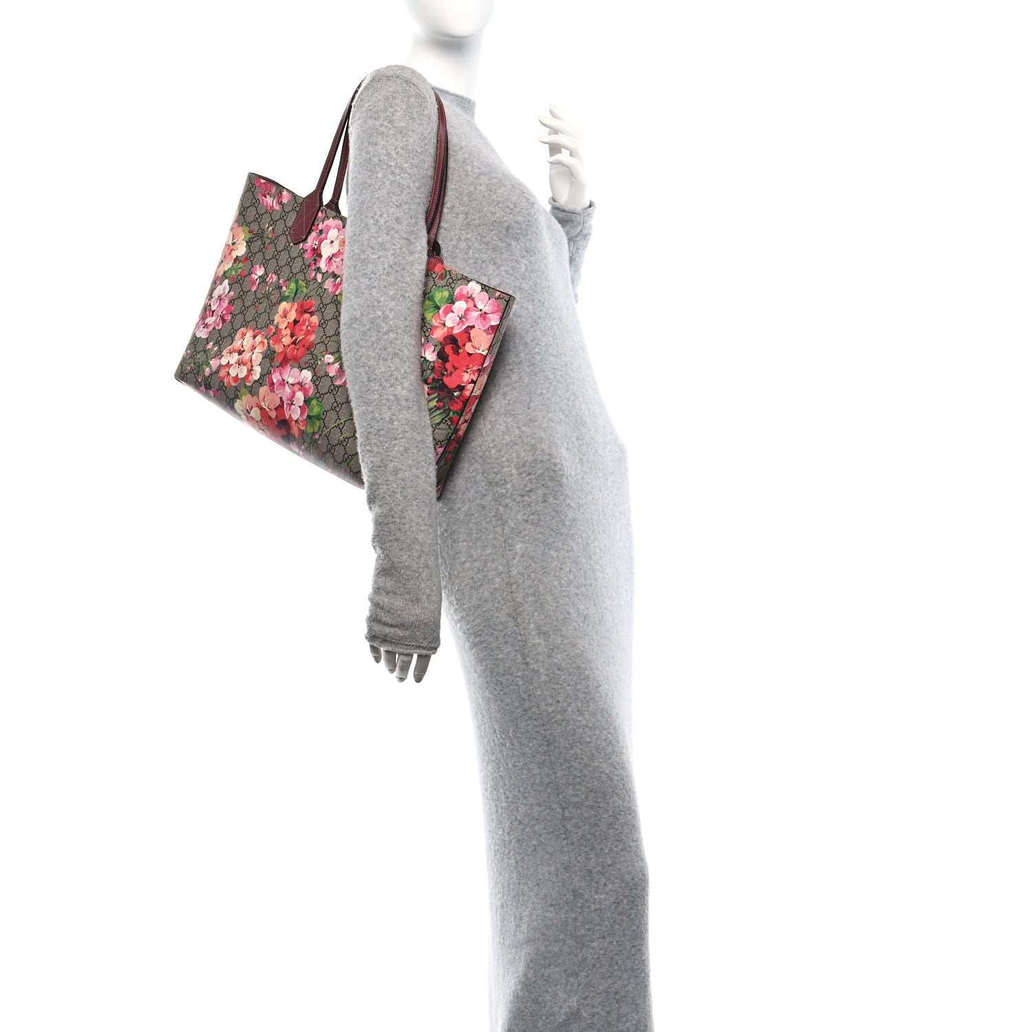 Gucci GG Supreme Monogram Blooms Medium Reversible Tote Beige Multicolor Dry Rose 2 of 19