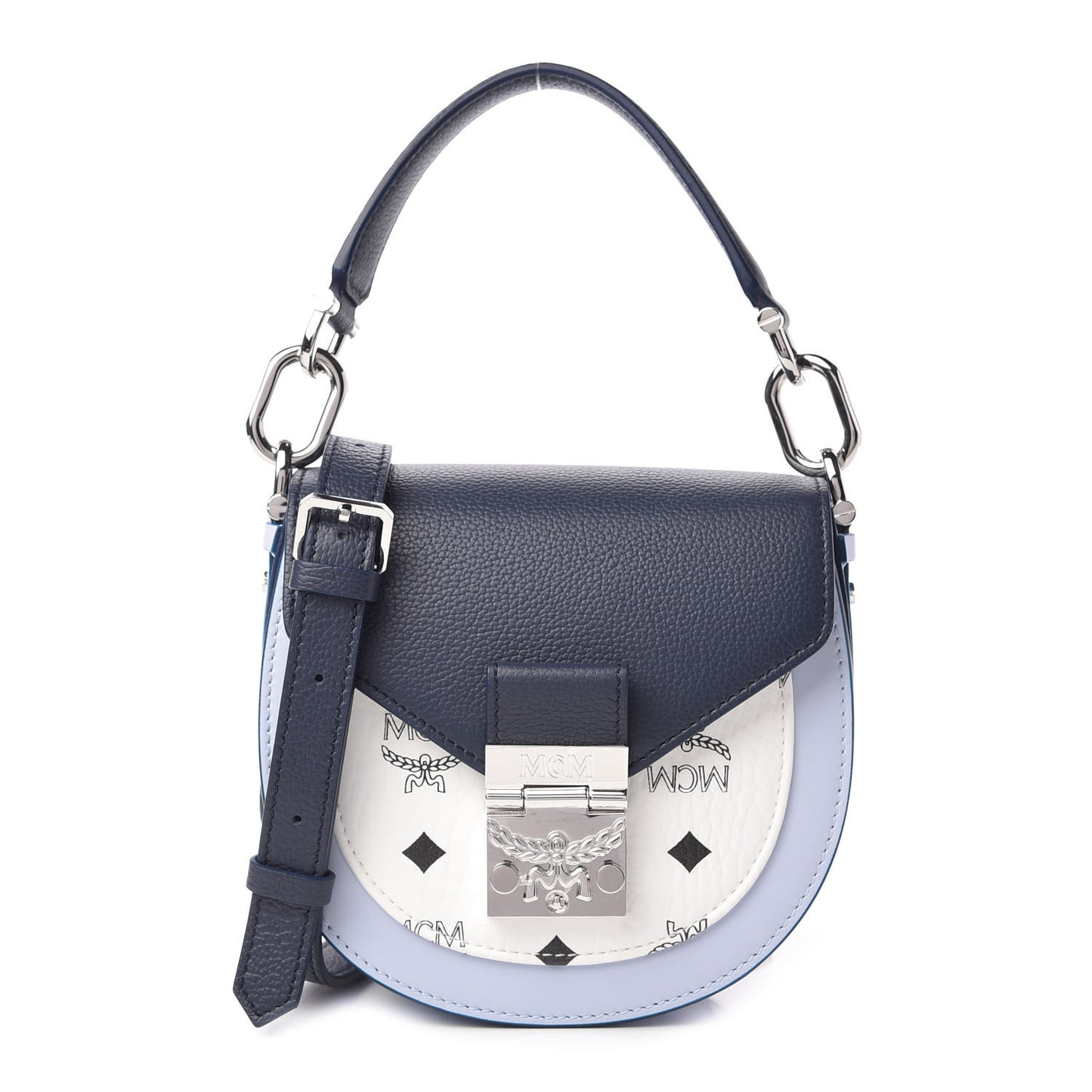 Visetos Calfskin Small Patricia Shoulder Bag Mood Indigo White