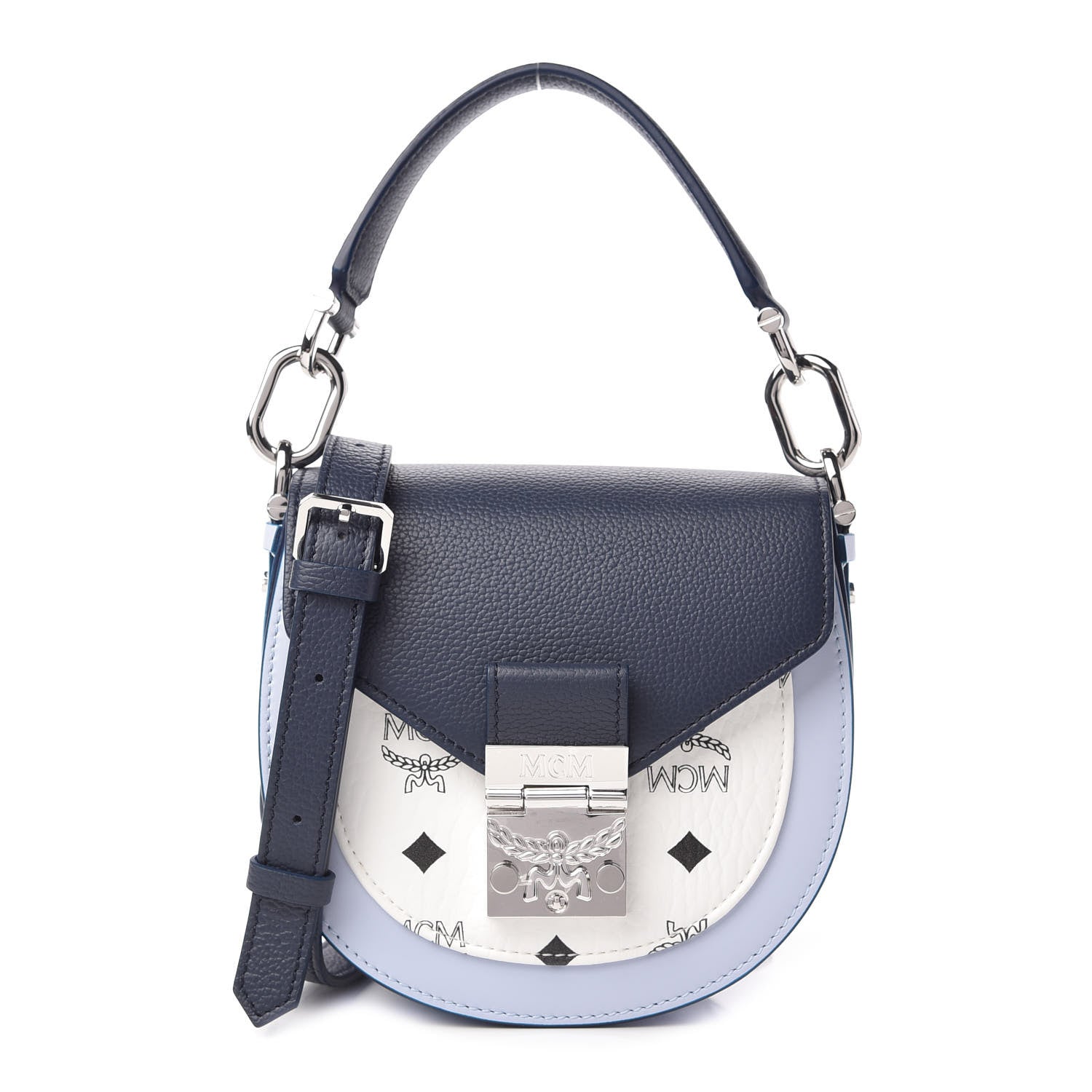MCM Visetos Calfskin Small Patricia Shoulder Bag Mood Indigo White 1 of 12