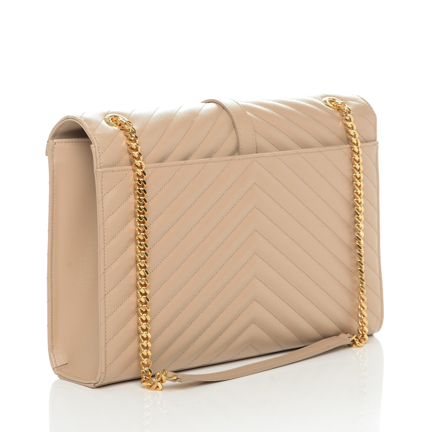 Saint Laurent Grain De Poudre Matelasse Chevron Large Monogram Satchel Dark Beige 3 of 6