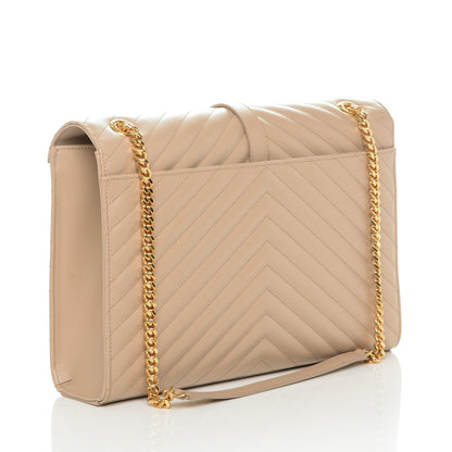Saint Laurent Grain De Poudre Matelasse Chevron Large Monogram Satchel Dark Beige 3 of 6