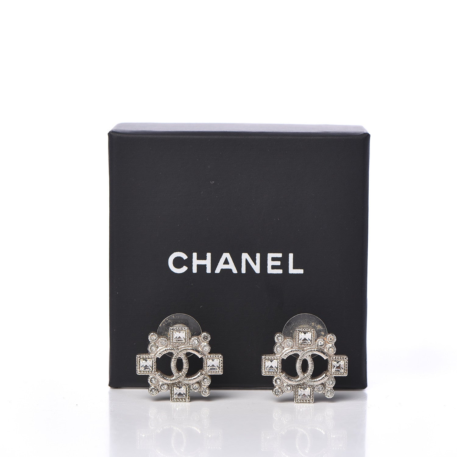 Chanel Baguette Crystal CC Earrings Silver 5 of 5