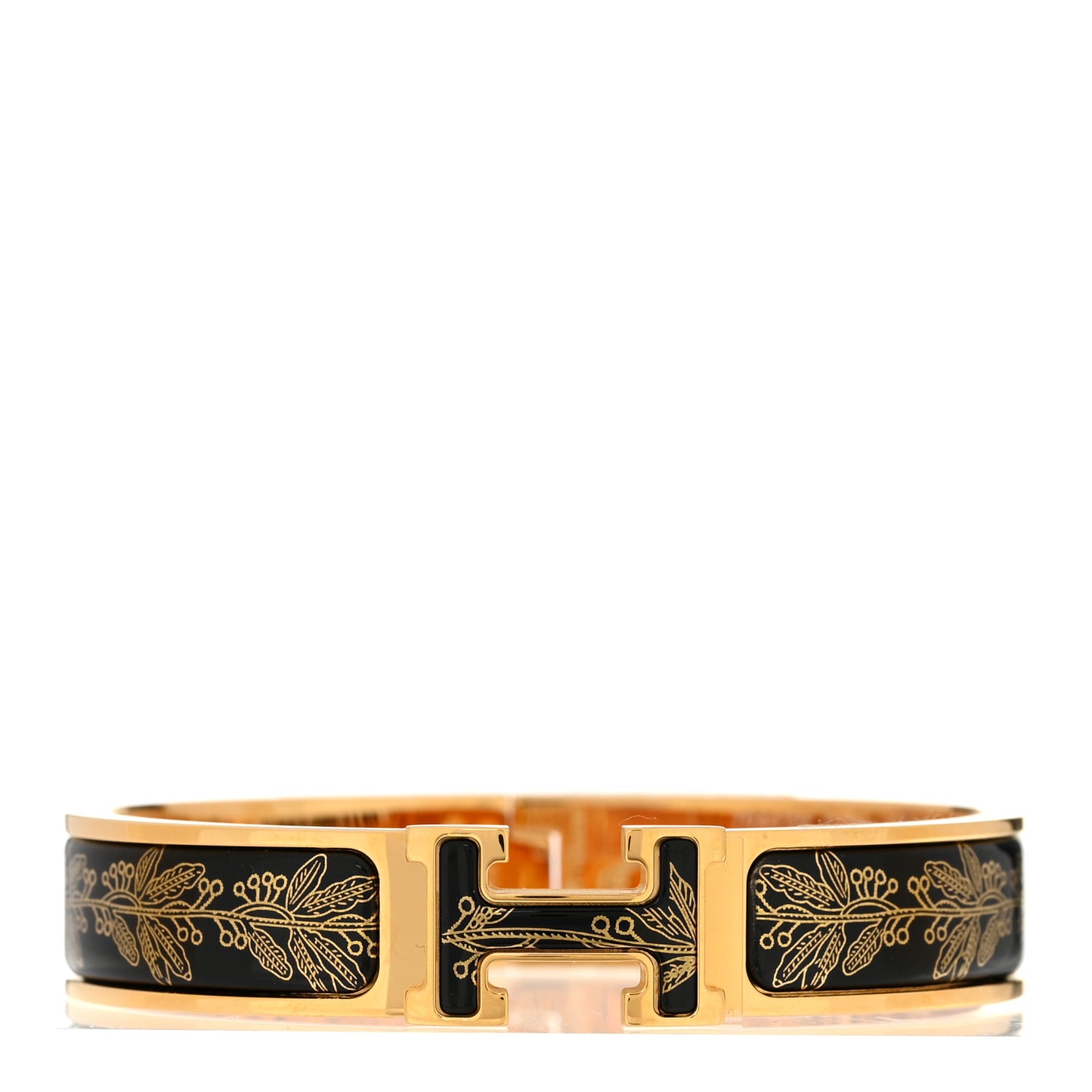 Enamel Printed Narrow Clic Clac H Bracelet PM Jaune Or Black