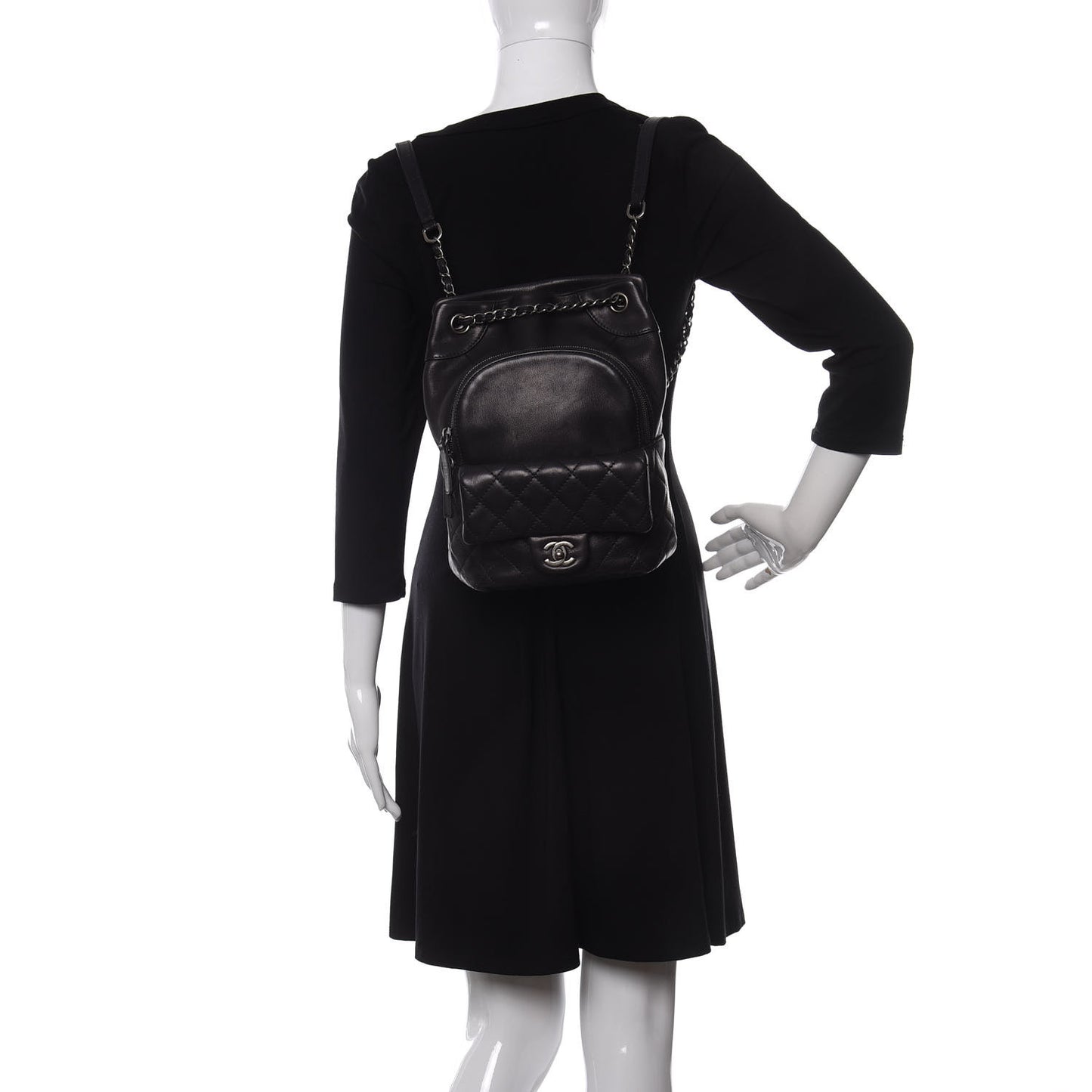 Lambskin Quilted Drawstring Backpack Black