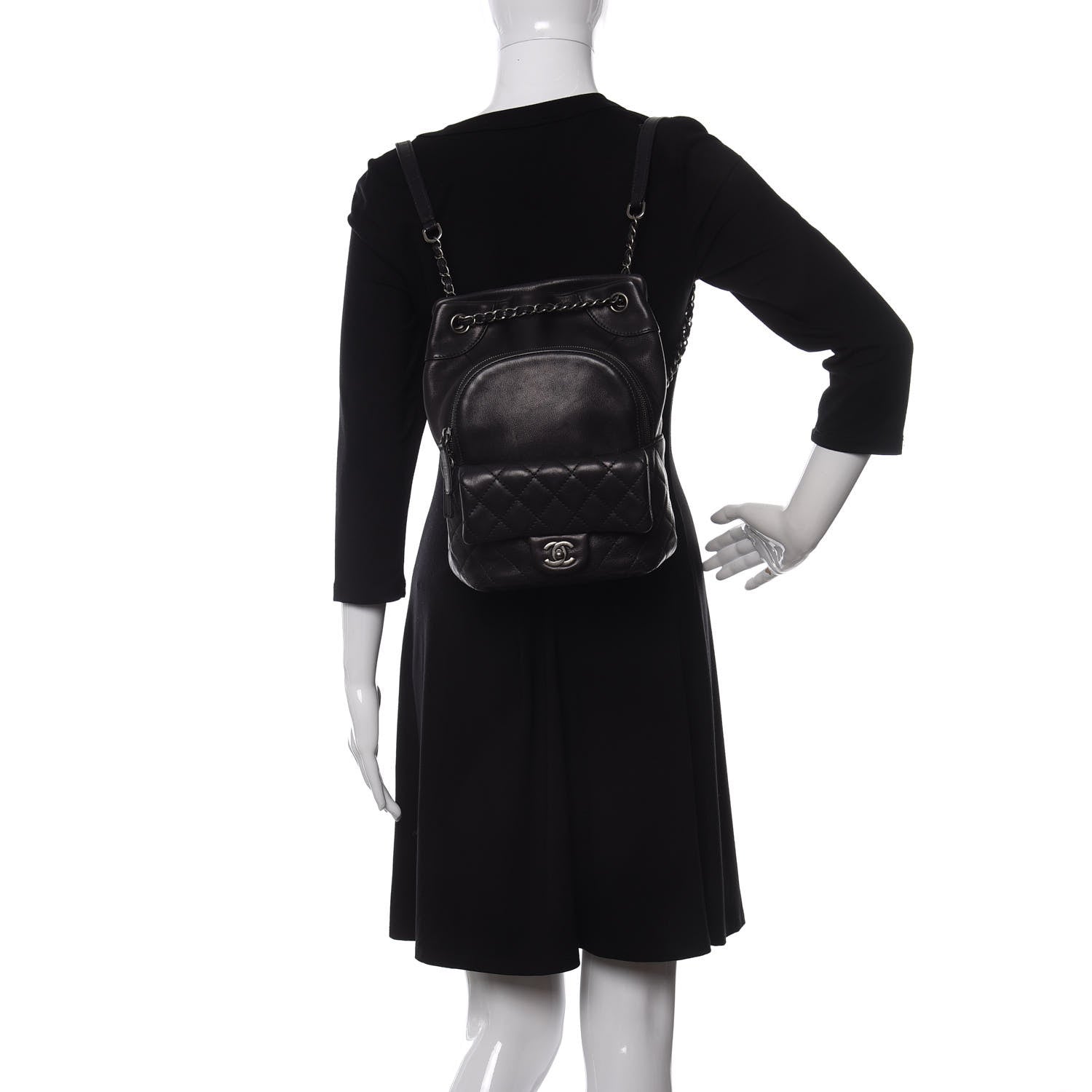 Chanel Lambskin Quilted Drawstring Backpack Black 2 of 11
