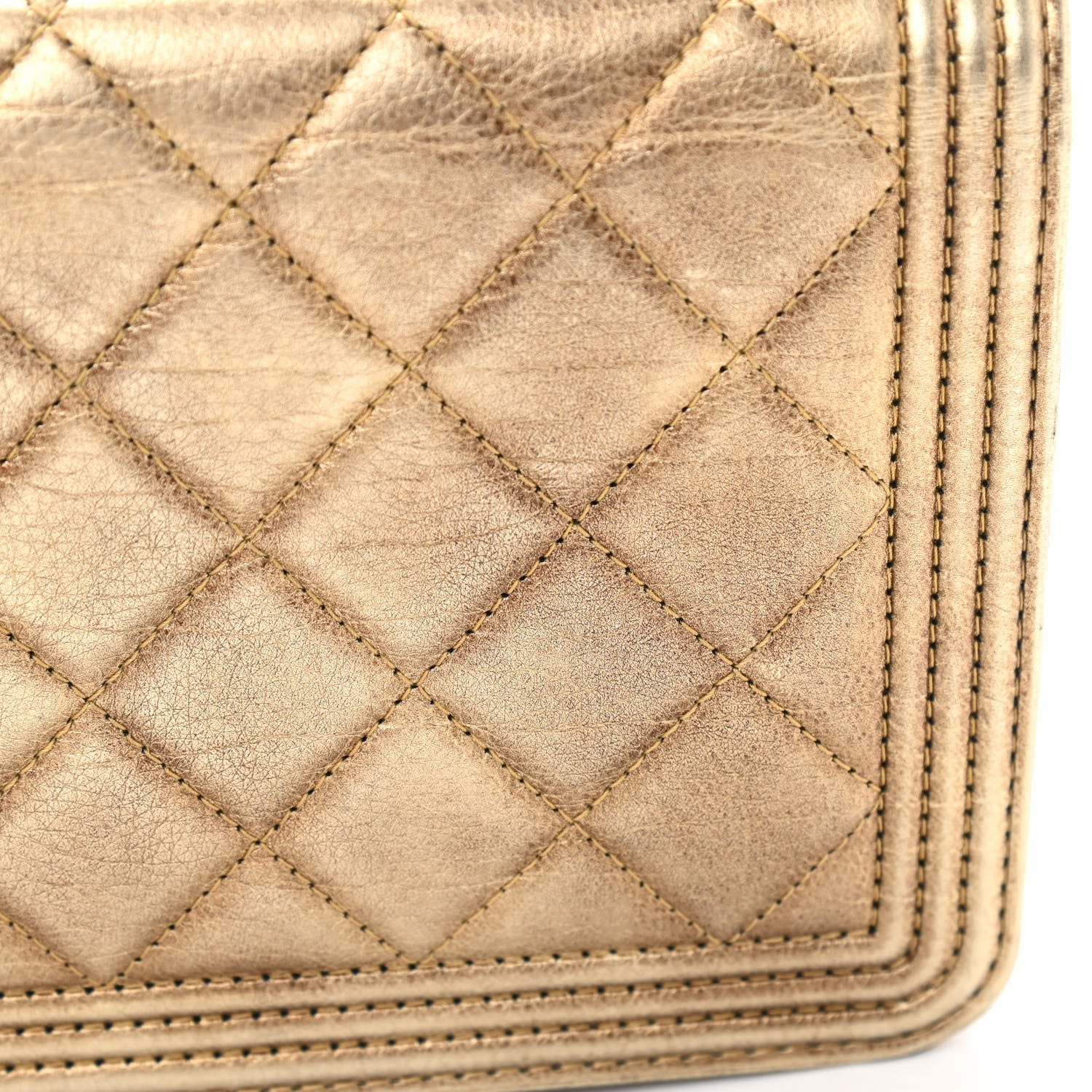 Chanel Distressed Calfskin Quilted Boy Wallet On Chain WOC Gold 13 of 15