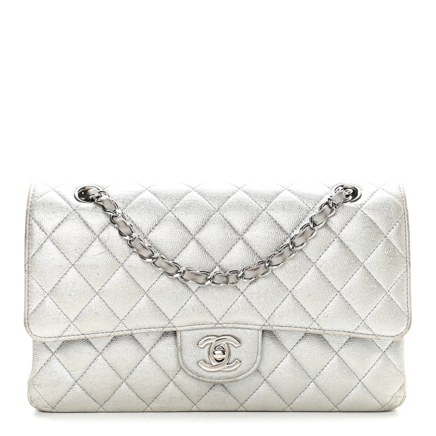 Chanel Glittered Metallic Caviar Quilted Medium Double Flap Silver 1 of 15