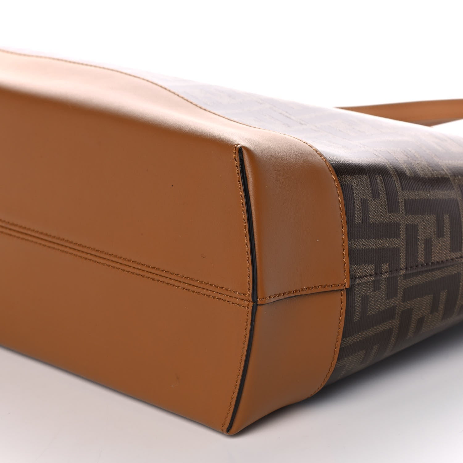 Fendi Glazed Fabric Vitello Century FF 1974 Stamp Patch Shopping Tote Mogano Panna Caramello 12 of 12