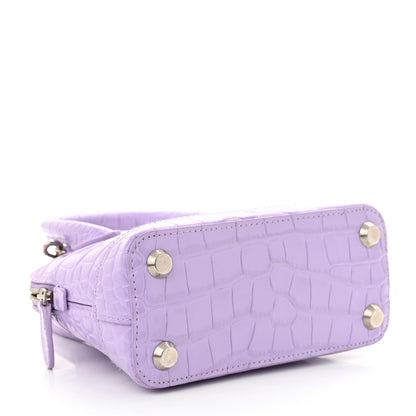 Balenciaga Shiny Calfskin Logo Crocodile Embossed XXS Ville Top Handle Bag Lilac White 4 of 15