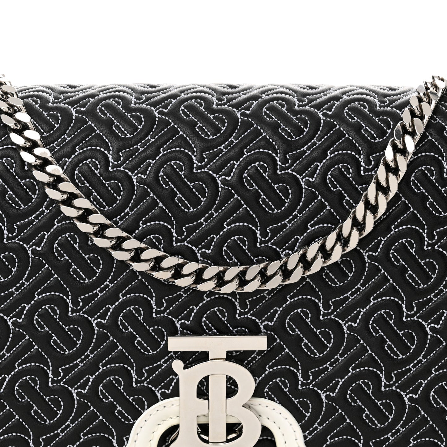 Calfskin Monogram Embossed Medium TB Chain Bag Black White