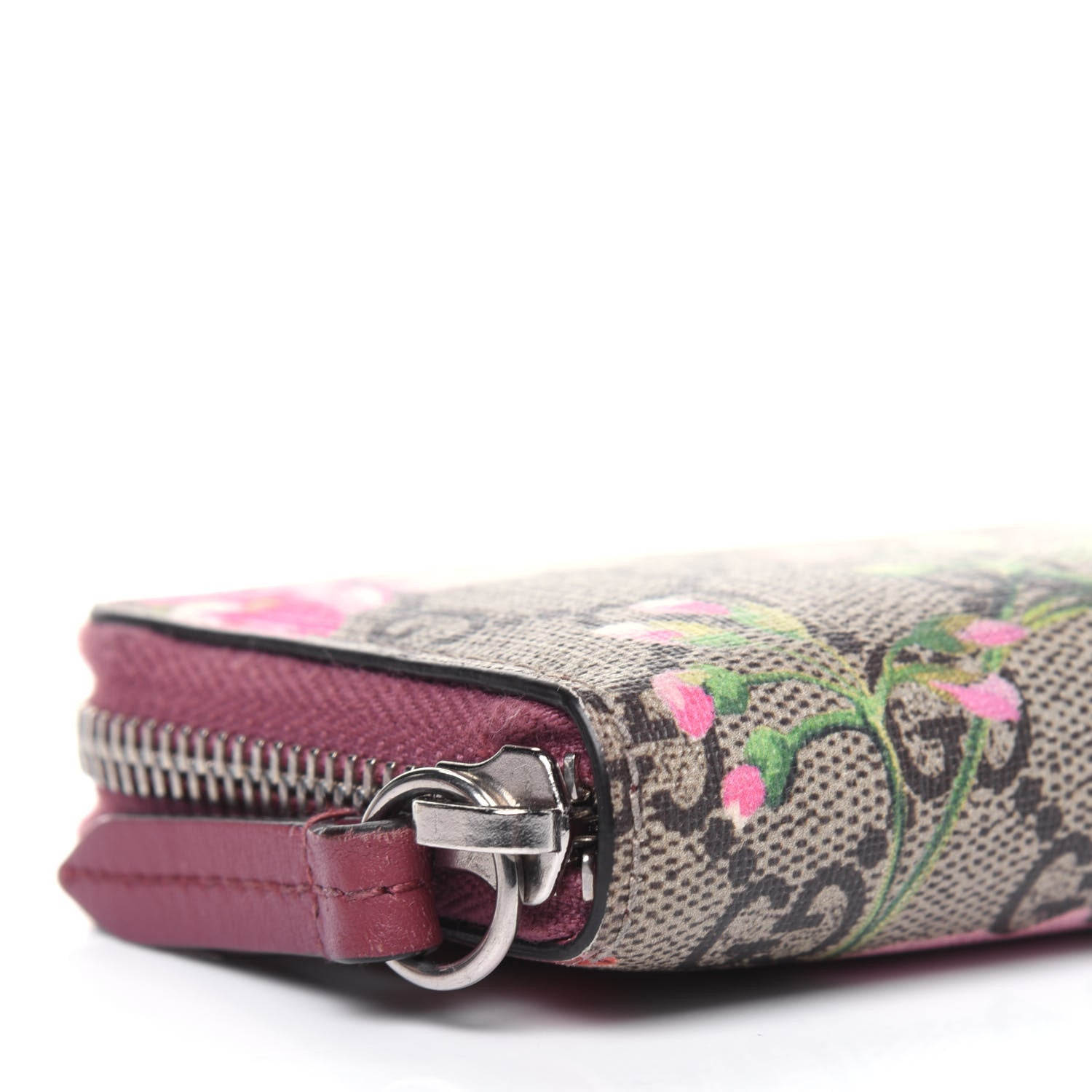 Gucci GG Supreme Monogram Blooms Zip Around Card Case Wallet Beige Multicolor Dry Rose 7 of 11