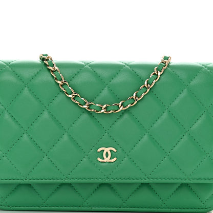 Chanel Lambskin Quilted Wallet On Chain WOC Green 5 of 12