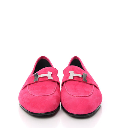 Hermes Suede Goatskin Paris Loafers 37.5 Rose Fuchsia 2 of 8