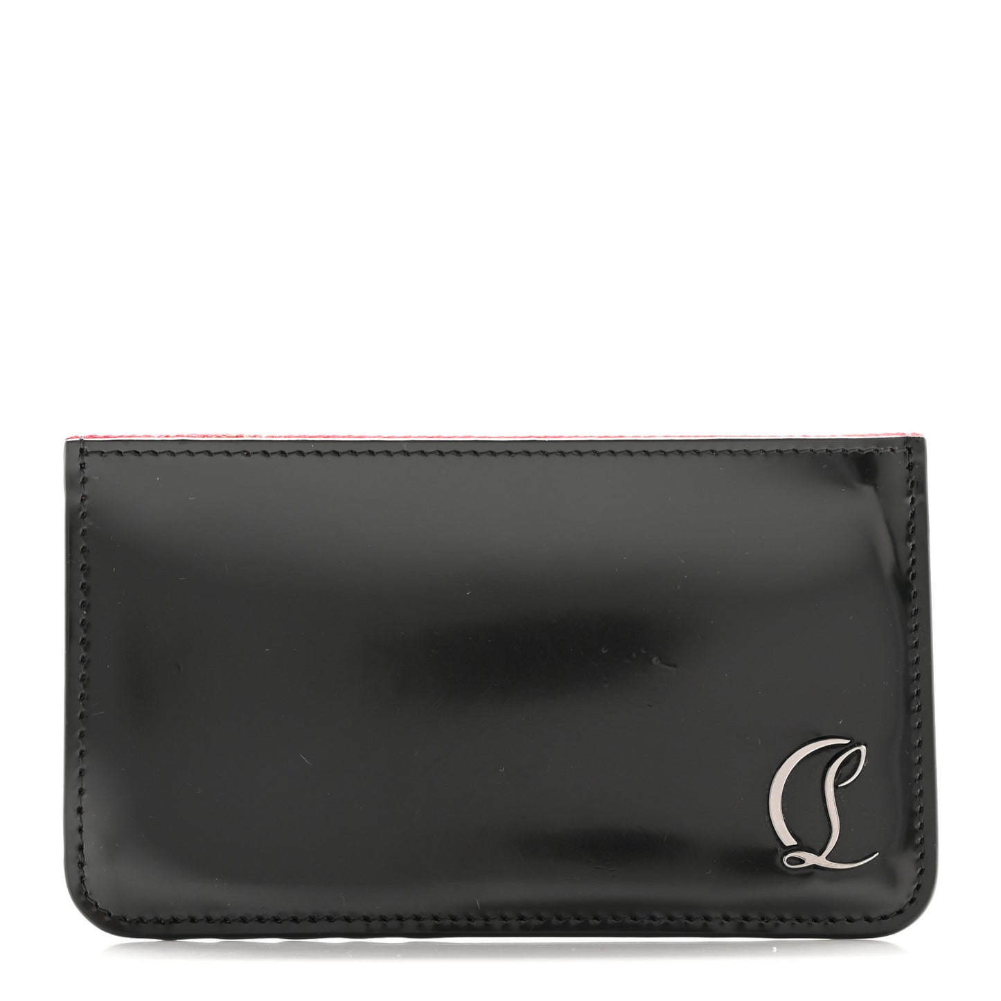 Calfskin Abrasivato Loubi54 Zipped Card Holder Black GunMetal