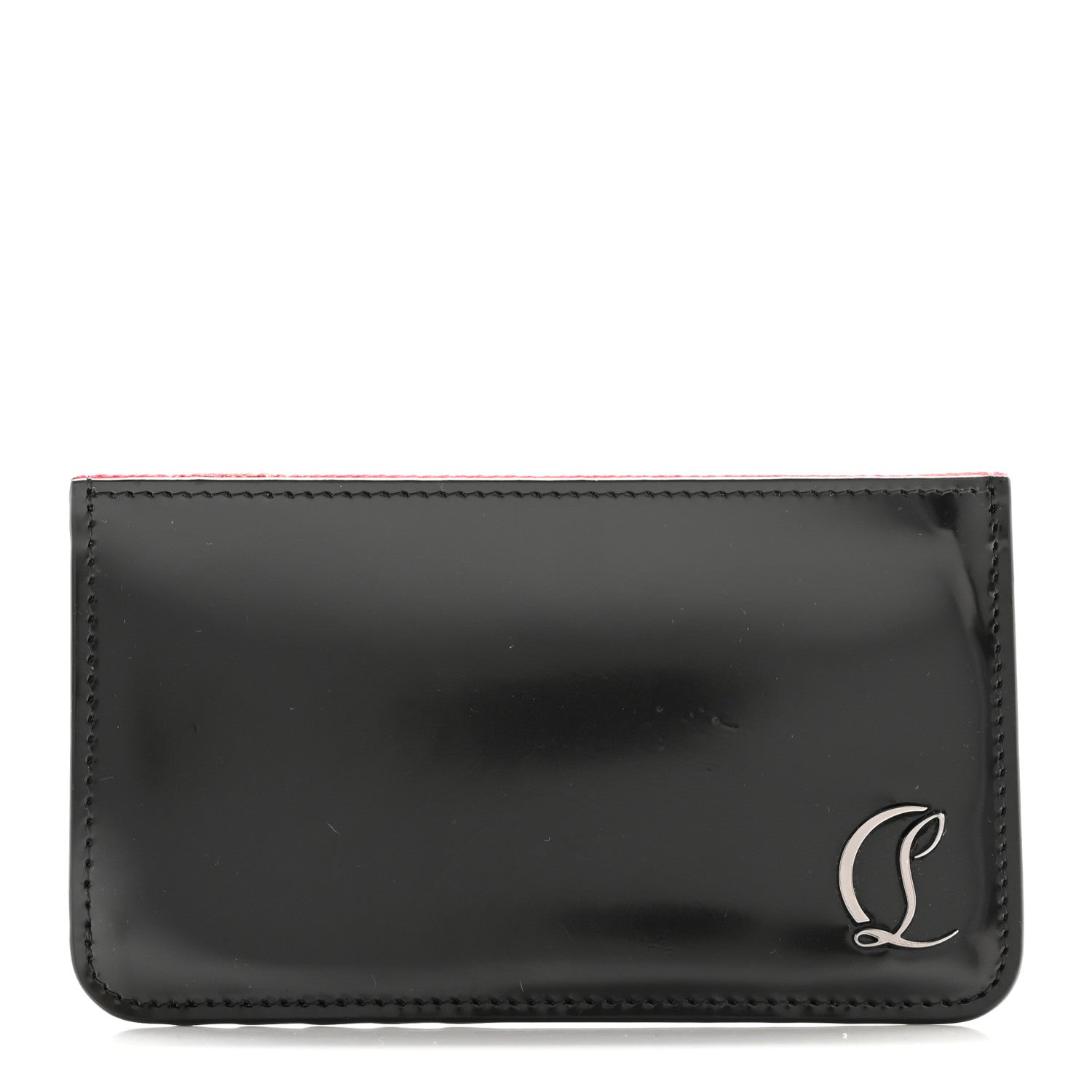 Christian Louboutin Calfskin Abrasivato Loubi54 Zipped Card Holder Black GunMetal 1 of 8