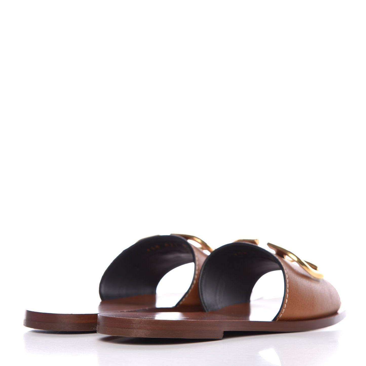 Grainy Cowhide Vlogo Flat Slide Sandals 39 Cuoio