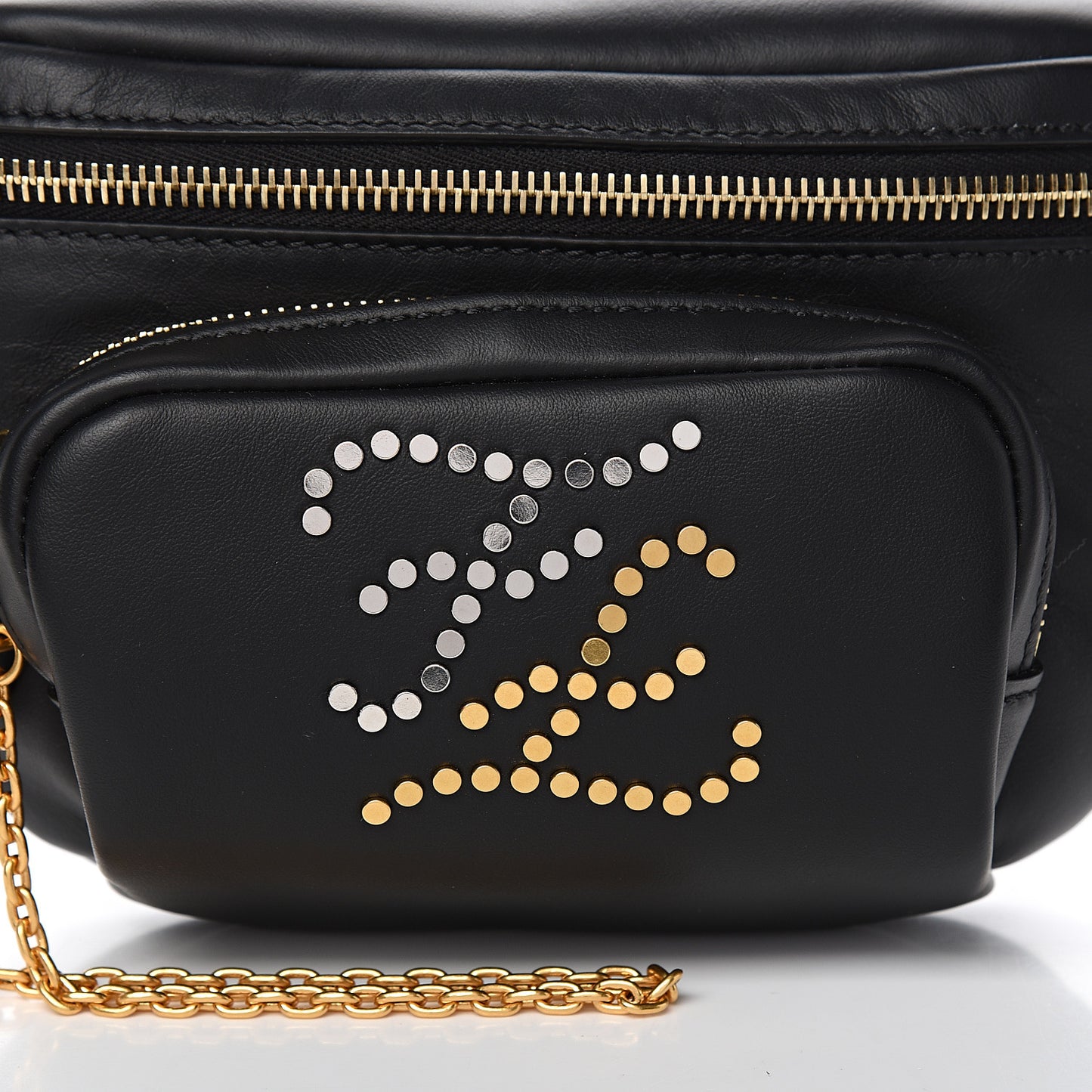 Vitello Grace Karligraphy Studded Pocket Belt Bag Black
