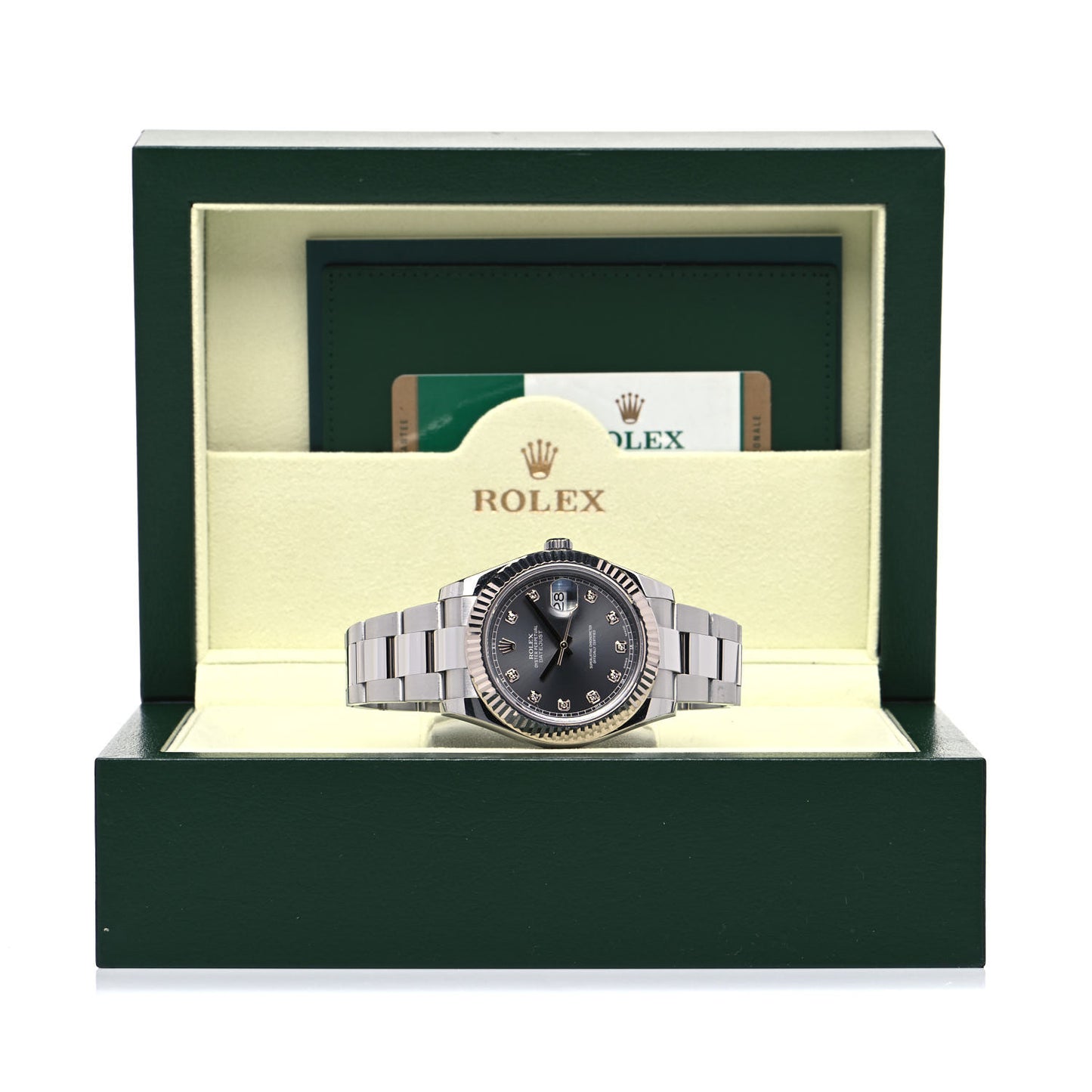 Stainless Steel 18K White Gold Diamond 41mm Oyster Perpetual Datejust Watch Black 116334