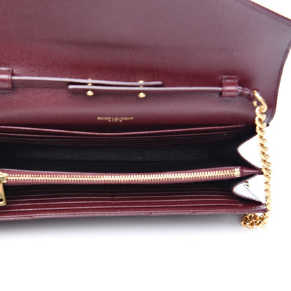 Saint Laurent Grain De Poudre Matelasse Chevron Monogram Chain Wallet Rouge Legion 5 of 8