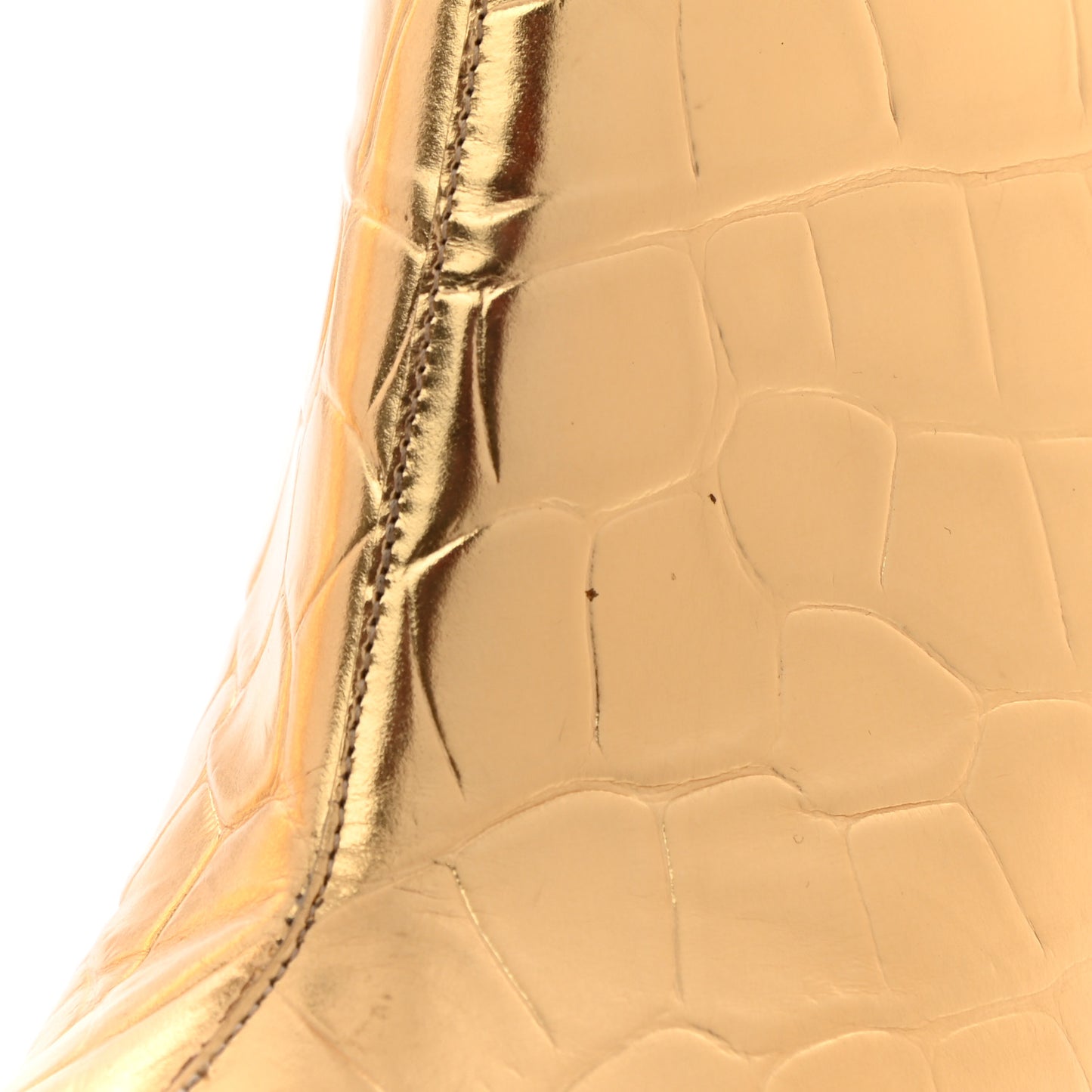 Calfskin Crocodile Embossed Cap Toe Ankle Boots 39 Gold