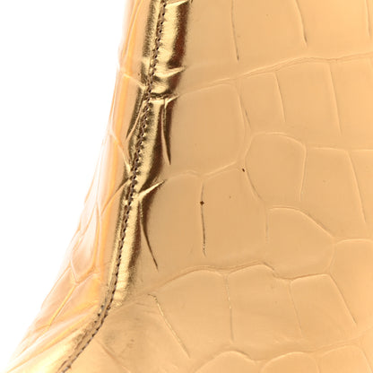 Chanel Calfskin Crocodile Embossed Cap Toe Ankle Boots 39 Gold 11 of 13