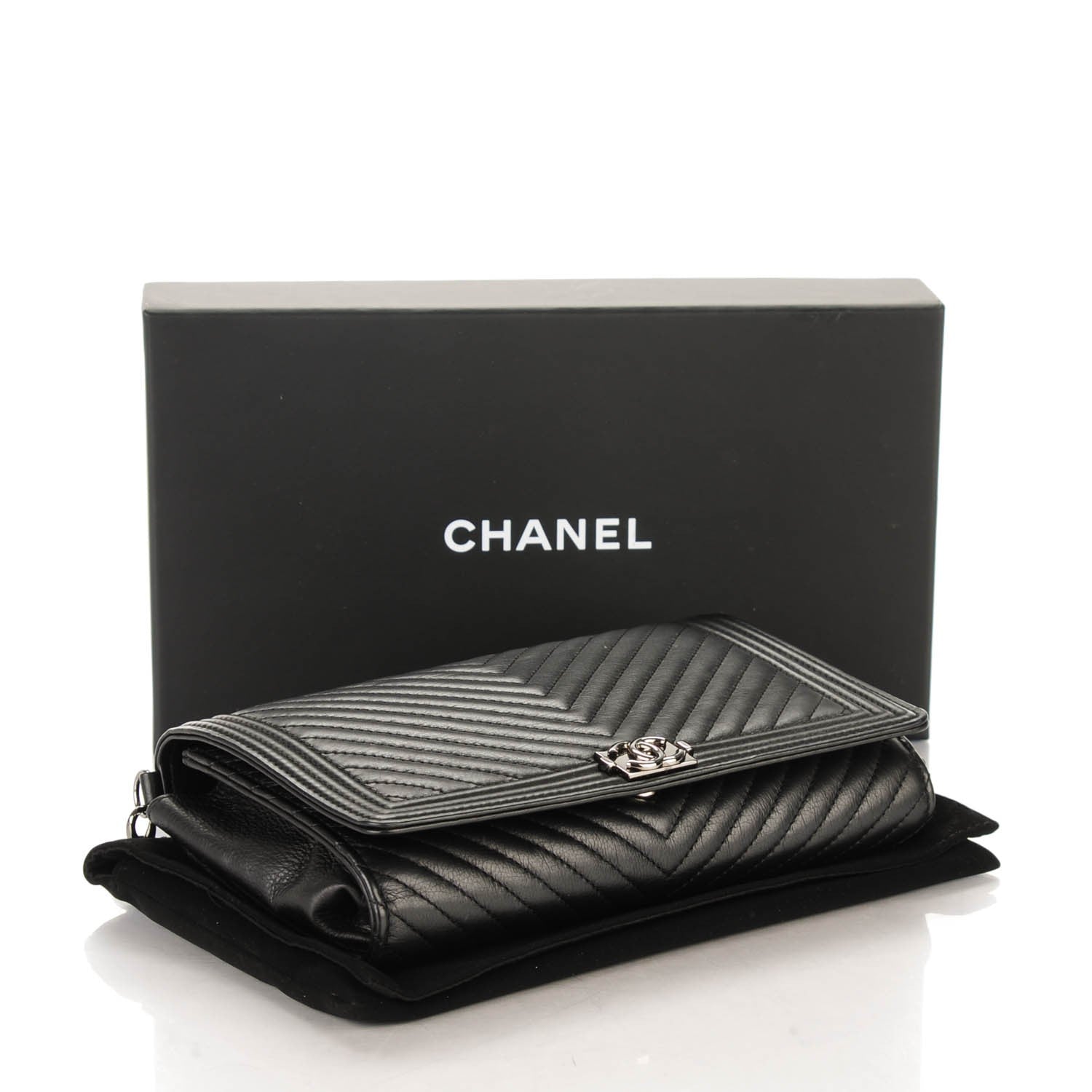 Chanel Calfskin Chevron Boy Wallet On Chain WOC Black 4 of 9