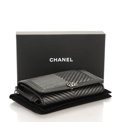 Chanel Calfskin Chevron Boy Wallet On Chain WOC Black 4 of 9