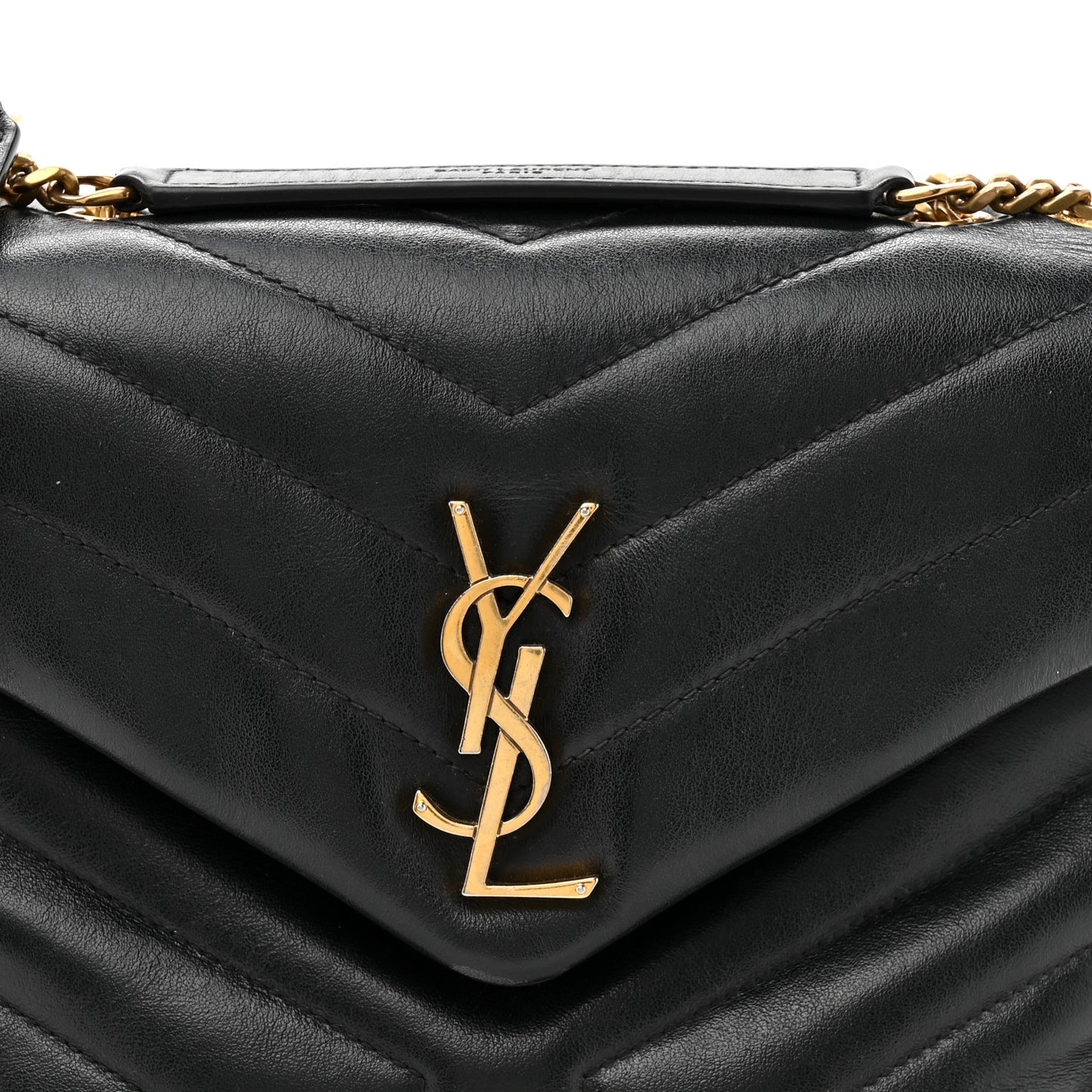 Calfskin Y Quilted Monogram Small Loulou Chain Satchel Black Black