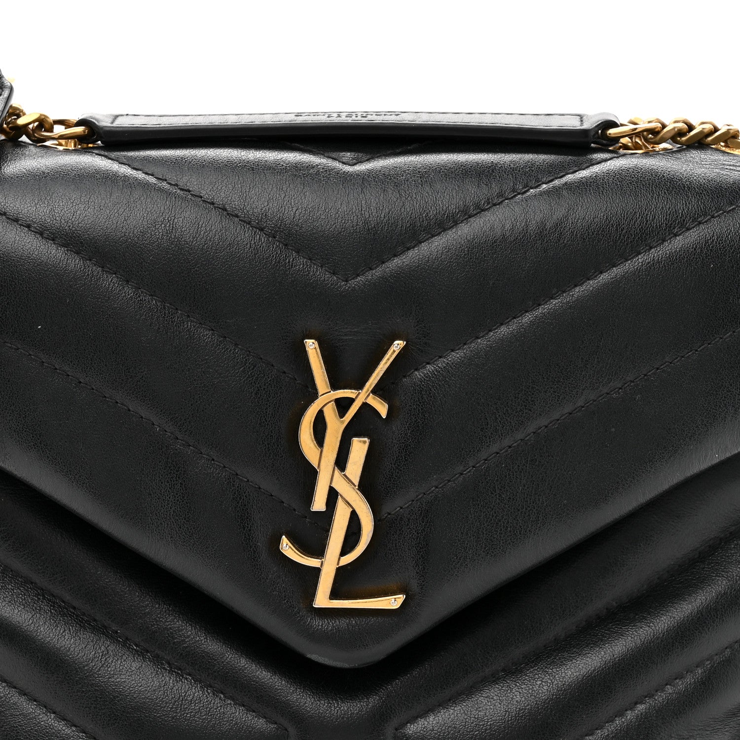 Saint Laurent Calfskin Y Quilted Monogram Small Loulou Chain Satchel Black Black 9 of 14