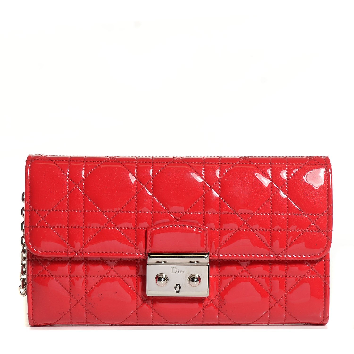 Christian Dior Patent Cannage Miss Dior Chain Wallet Red 1 of 7