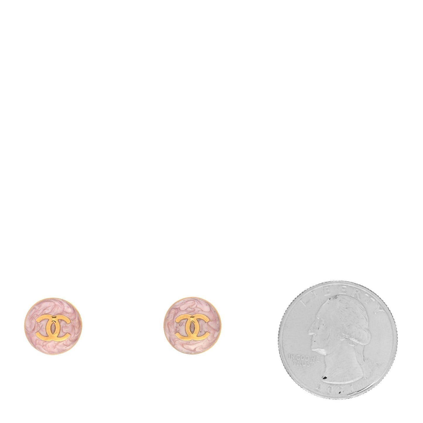 Metal Enamel CC Round Earrings Gold Pink