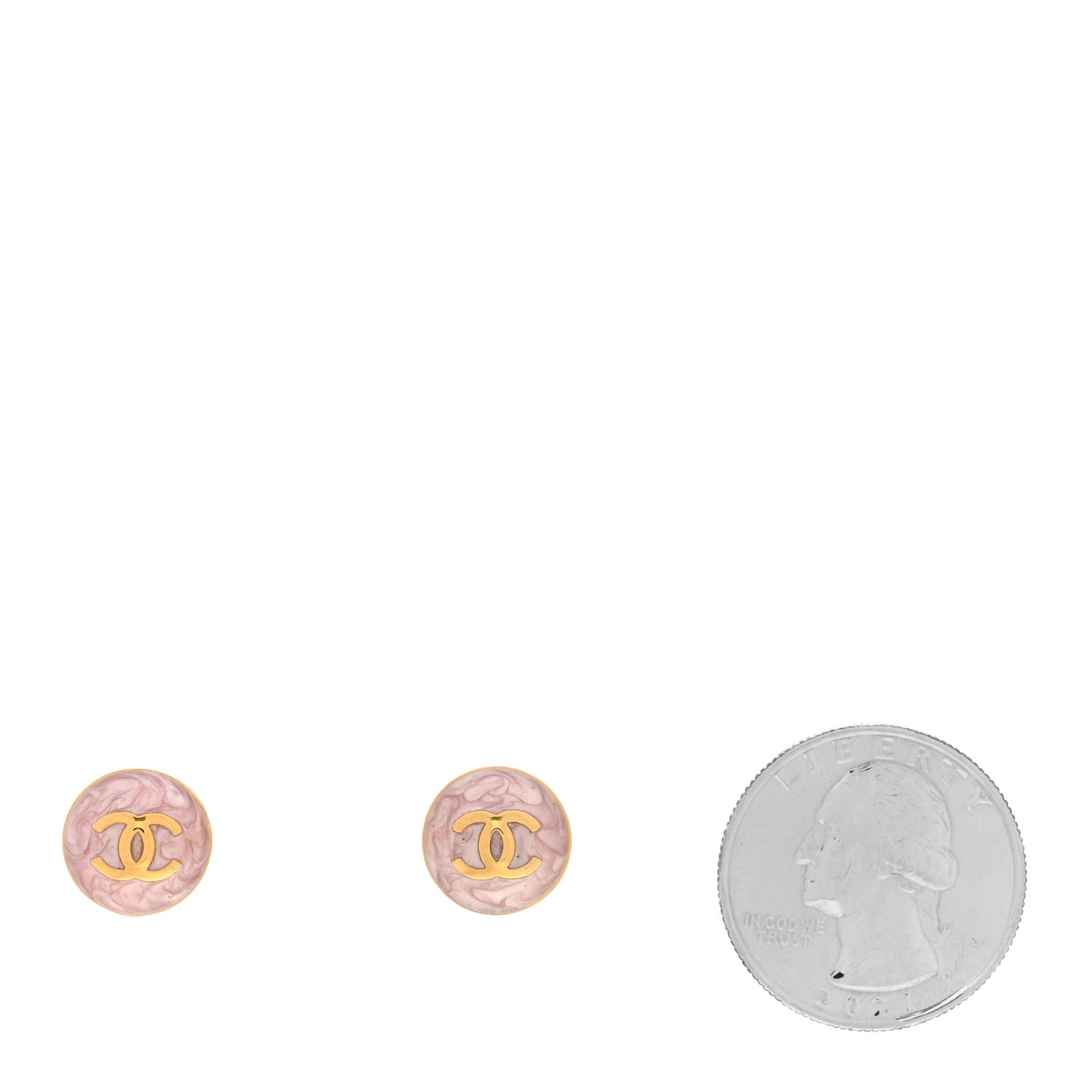 Chanel Metal Enamel CC Round Earrings Gold Pink 2 of 5