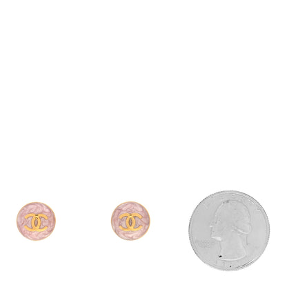 Chanel Metal Enamel CC Round Earrings Gold Pink 2 of 5