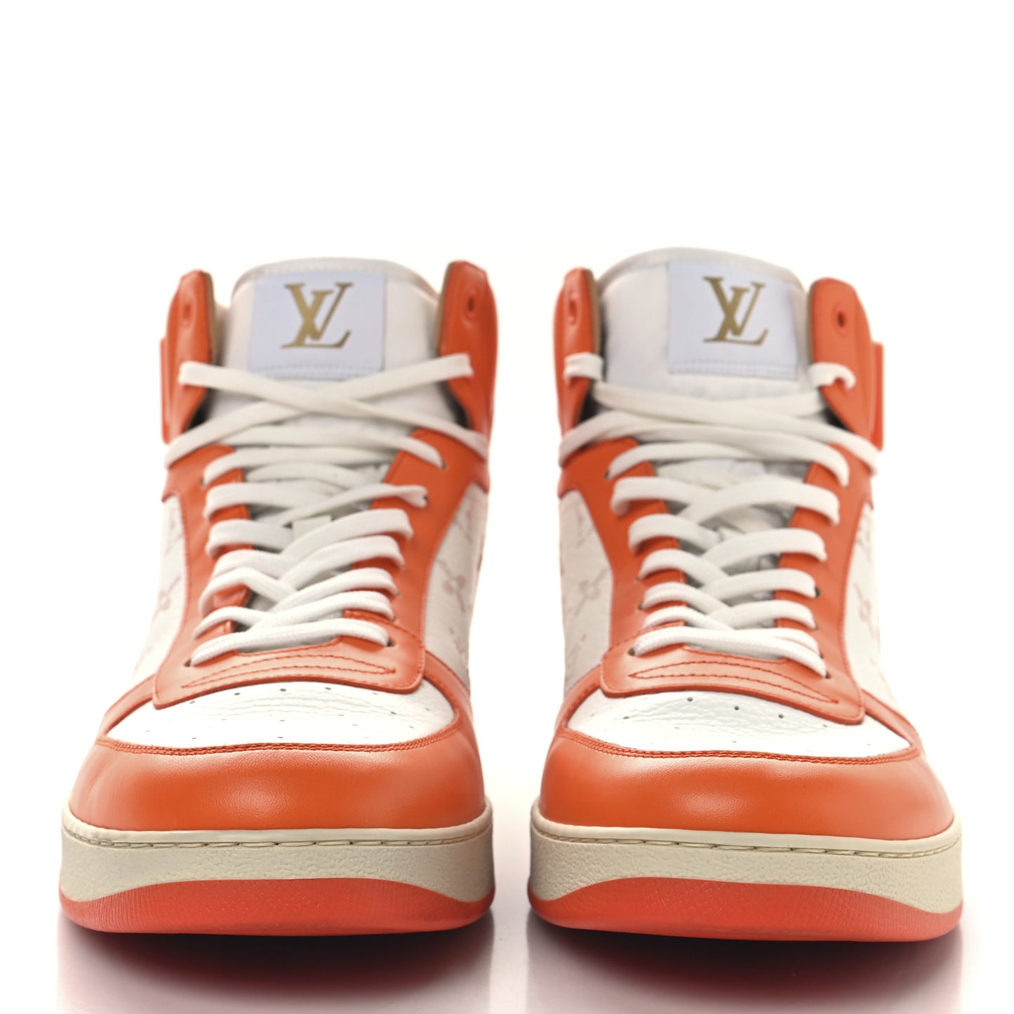 Calfskin Monogram Rivoli High Top Sneakers 10 Orange