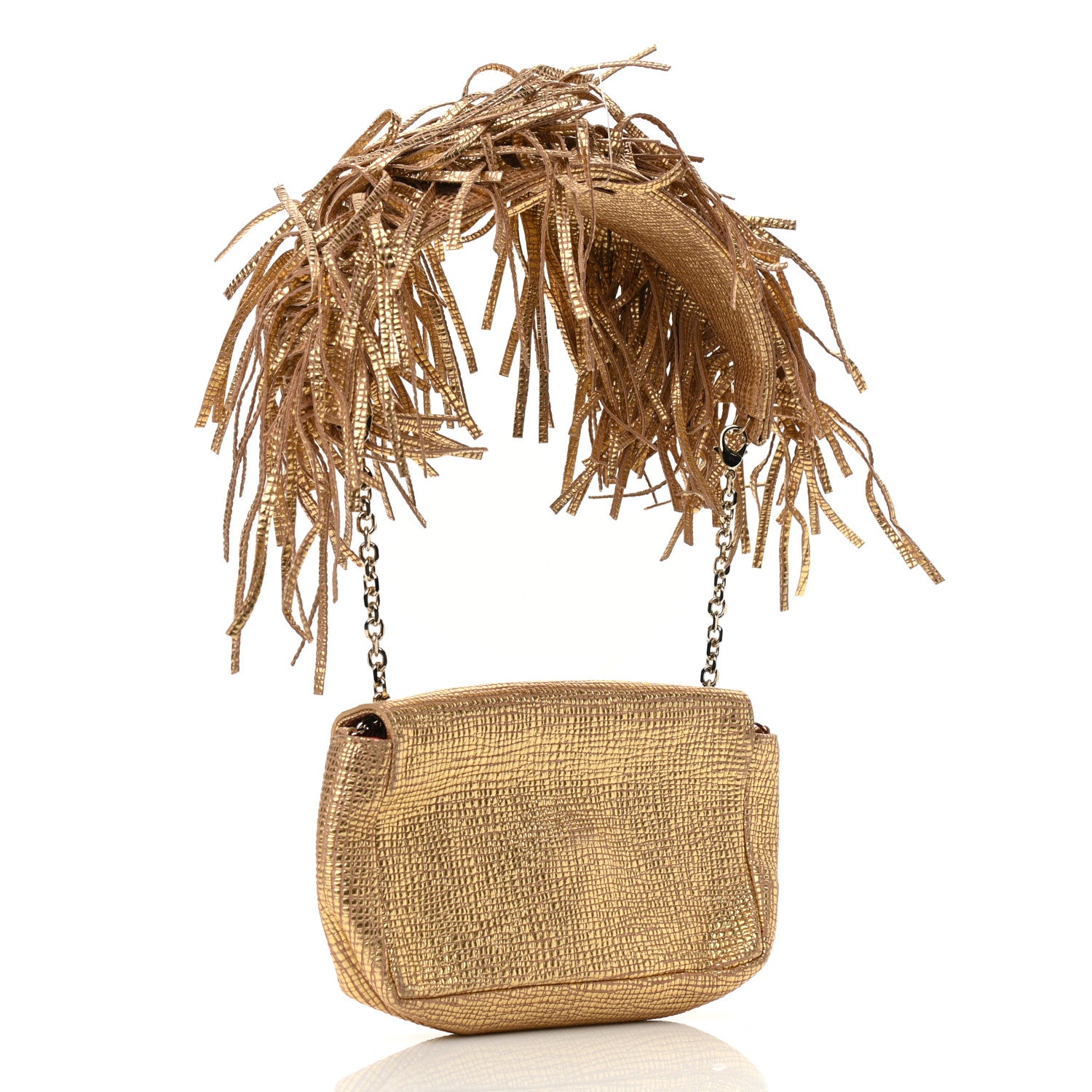 Christian Louboutin Metallic Calfskin Artemis Fringe Shoulder Bag Gold 3 of 9