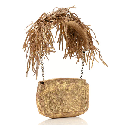 Christian Louboutin Metallic Calfskin Artemis Fringe Shoulder Bag Gold 3 of 9