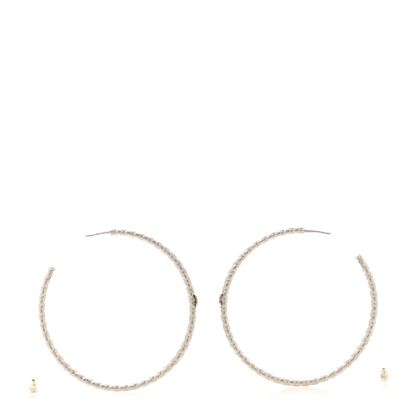 Metal Quilt CC Hoop Earrings Silver