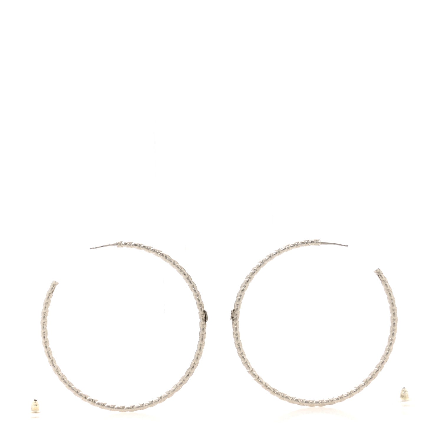 Chanel Metal Quilt CC Hoop Earrings Silver 3 of 3