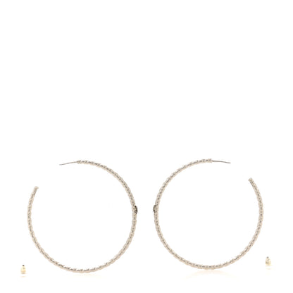 Chanel Metal Quilt CC Hoop Earrings Silver 3 of 3