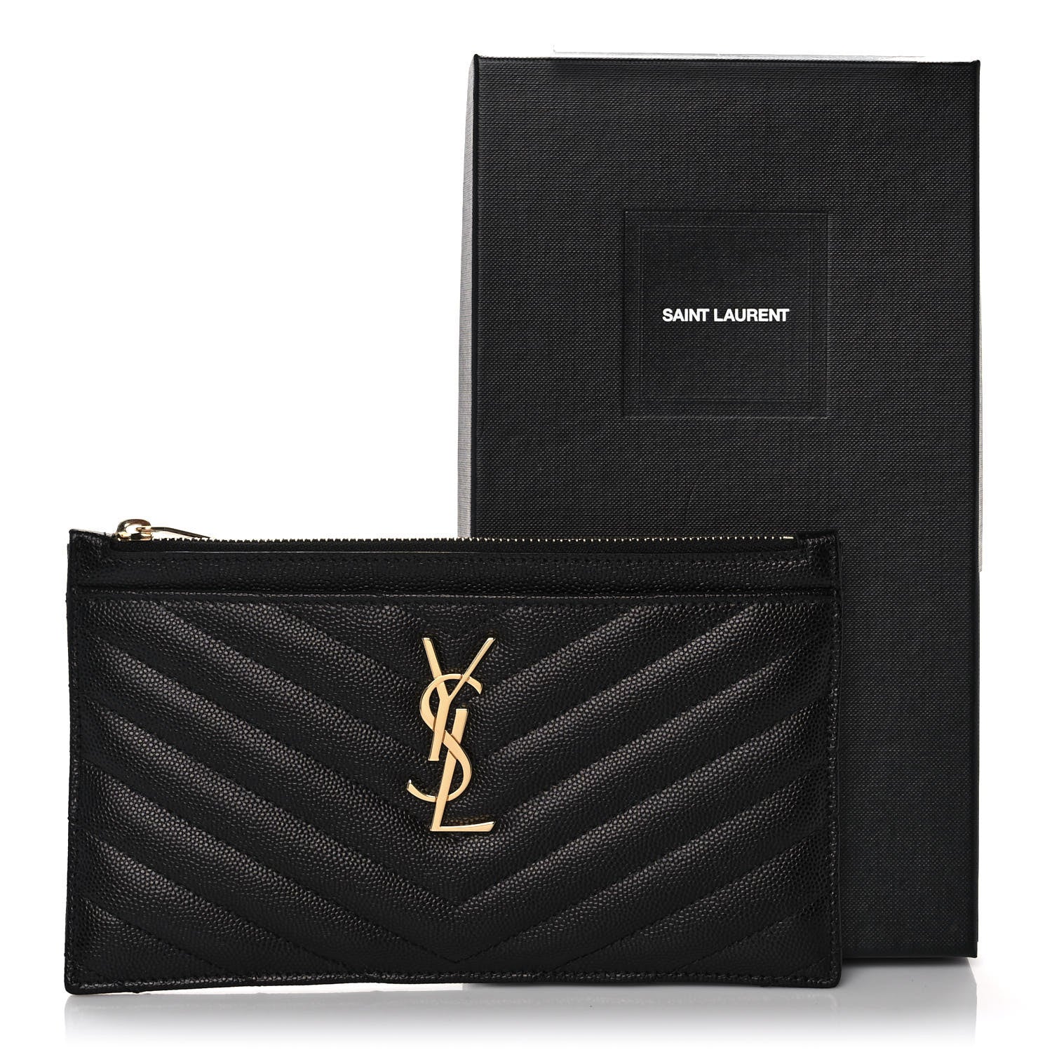 Saint Laurent Grain De Poudre Chevron Monogram Large Bill Pouch Black 9 of 9
