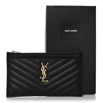 Saint Laurent Grain De Poudre Chevron Monogram Large Bill Pouch Black 9 of 9
