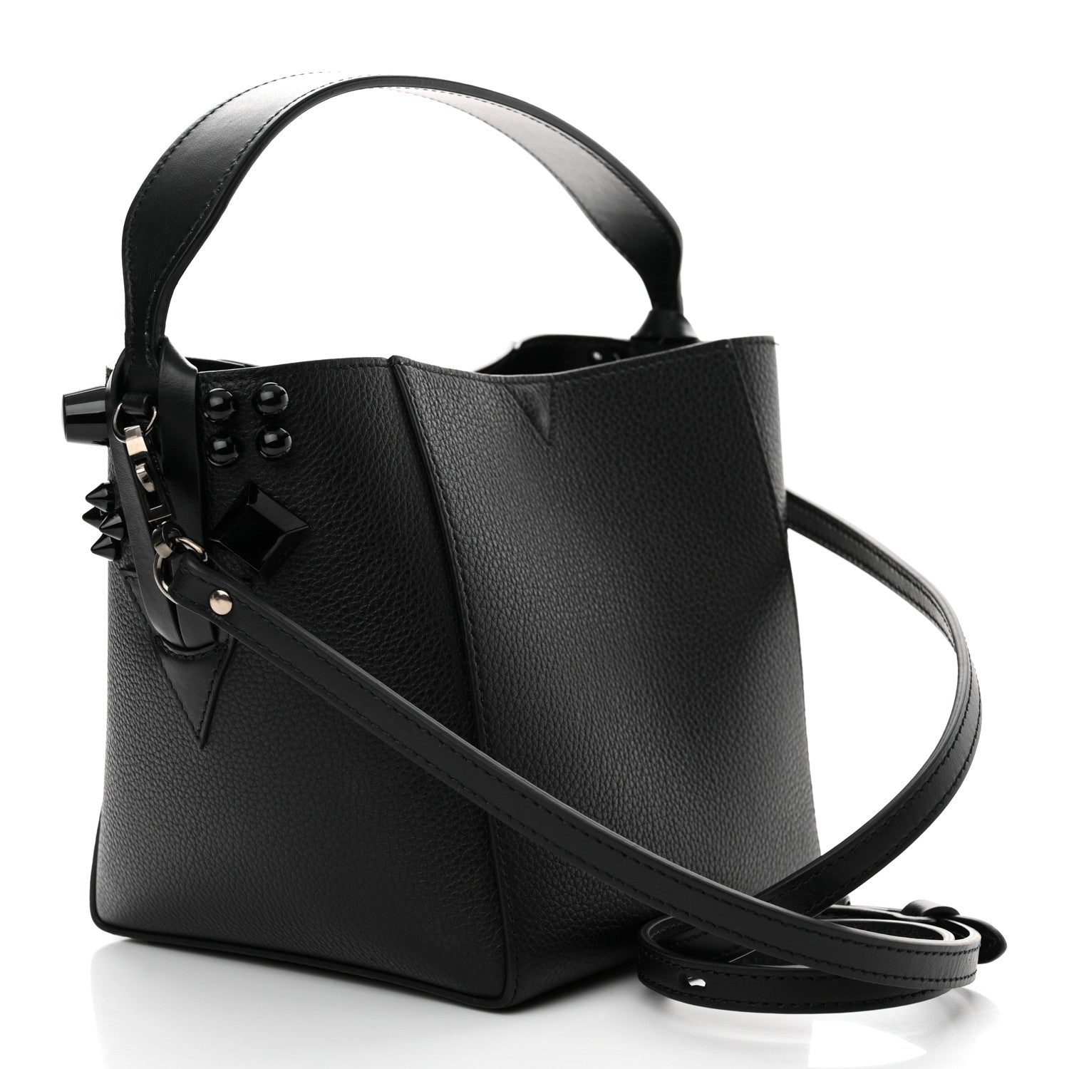 Christian Louboutin Calfskin Empire Spike Studded Mini Cabachic Bucket Bag Black 3 of 13